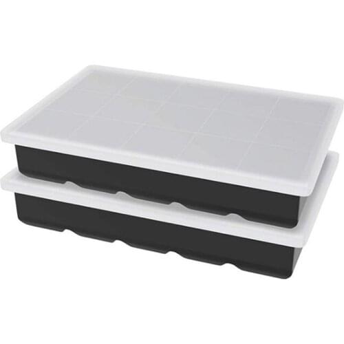 Ice Square Tray 2 Pack, Easy Release Silicone Ice Square Tray for Freezer with Lids, 15-Ice Trays Ice Square Molds
