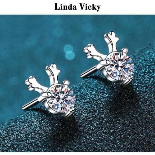 LINDA VICKY Women Jewelry Gift VVS Moissanite Rhodium Plated 925 Silver Earrings Fashion Precious Jewel 100%Real Moissanite Stud