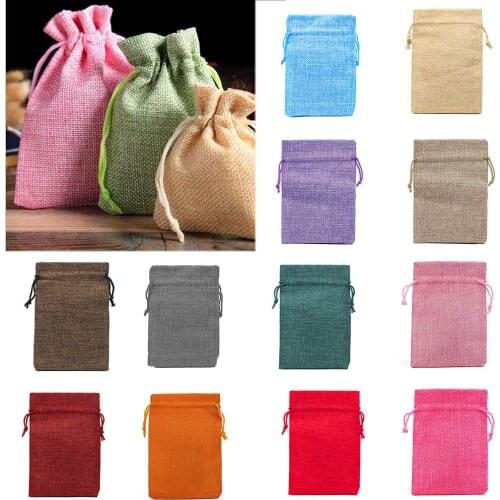1pc Linen Jute Drawstring Burlap Bags Pouch Solid Color Packages for Packaging Gift Storage Wedding Party Christmas Candy Bags
