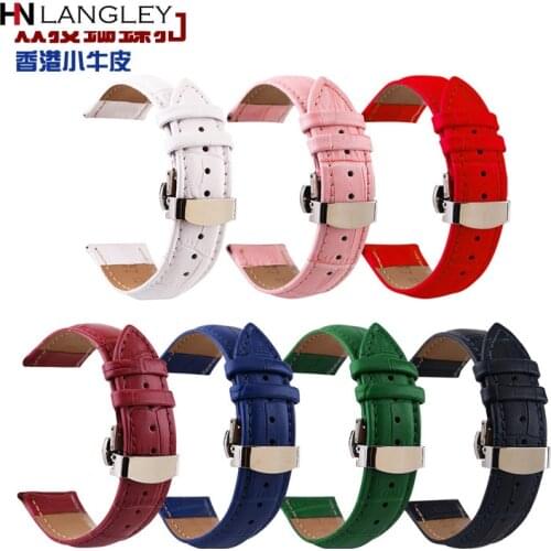 Mult-Color Geunine Leather Strap Double Press Automatic Butterfly Buckle Bamboo Knot Watch Band 10/12/13/14/15/16/17/18 mm Strap