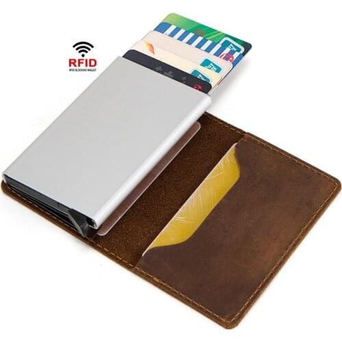 Trendy Crazy Horse Leather Card Holder RFID Leather Automatic Card Case mini coin purses