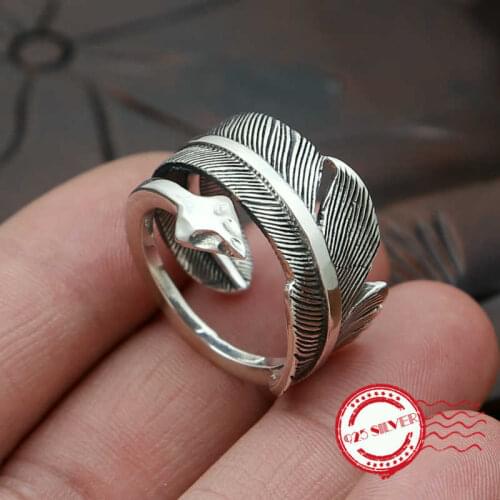 S925 sterling silver mens ring personality fashion jewelry retro feather arrow shape couple opening 2018 new lovers gift