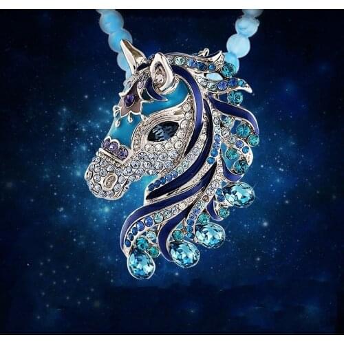 New Fashion Women Elegant Charmed Link bead Chain Pendant High Quality Party Choker Horse Rhinestones Necklace Jewelry Free Ship