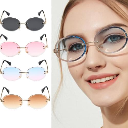 Women Trend Rimless Round Sunglasses Rhinestone Vintage Crystal Stone Cycling Accessories Glasses UV400 Fashion Female Eyepieces
