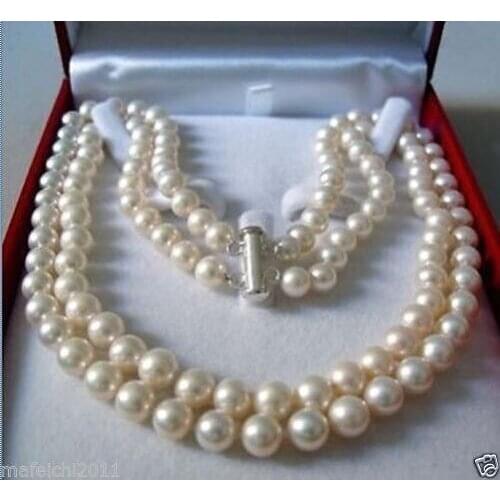 2 Rows 8-9 MM AKOYA SALTWATER PEARL NECKLACE shipping free