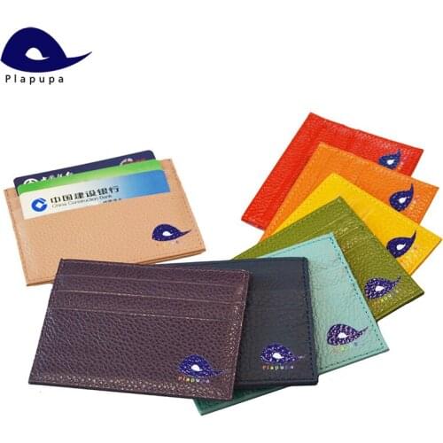 Plapupa 100% Cow Genuine Leather credit Card Holder with Rainbow UV Color Printing Logo