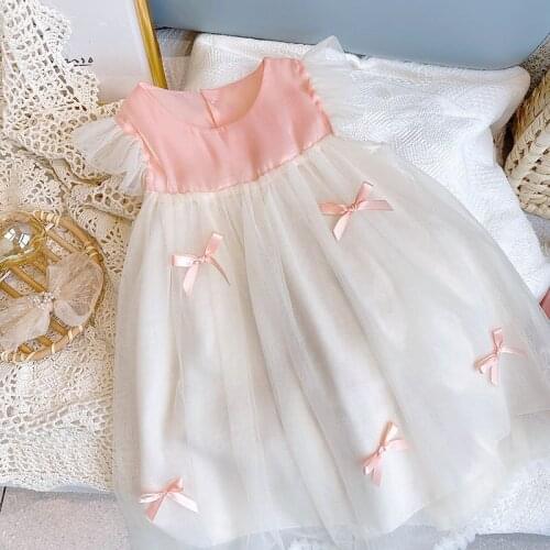 Girls Princess Dresses 2021 Summer Casual Kids Sweet Bow Mesh Dress Baby Clothing Costume Children Party Fancy 3-7 Y