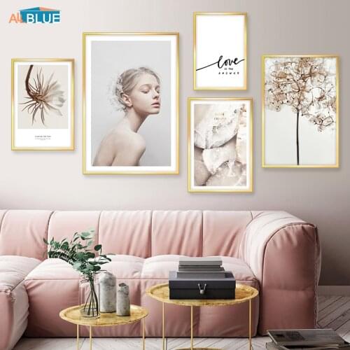 Nordic Posters Prints Girl Flower Dead Leaves Wall Art Canvas Modern Wall Painting Decoration Picture For Living Room Home Decor