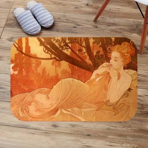 Alphonse Mucha Painting Anti Slip Bathroom Mat Coral Fleece Bath Floor Carpet Washable Toilet Rugs Custom Doormat Diy Door Mats