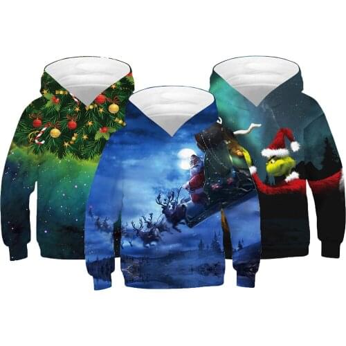 3D Pattern Christmas Boys And Girls Hooded Sweatshirt Christmas Tree Pattern Santa Claus Present Coat For Kids Children Clothing