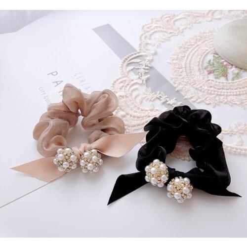 Temperament Rhinestone Pearl Small Intestine Hair Tie Wild Little Fragrant Wind Female Ponytail Hair Tie