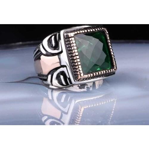 Tevuli 925 Sterling Silver Square Bevel Green Stone Men 'S Ring
