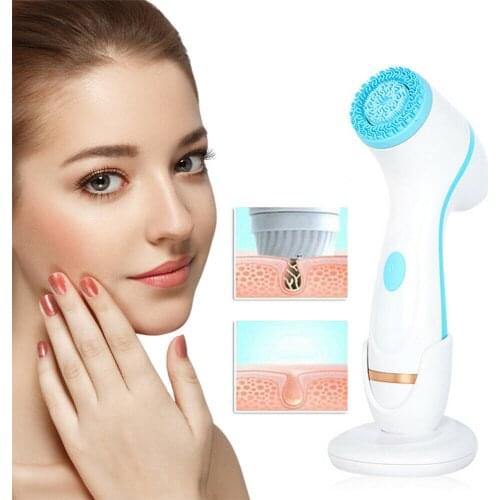Ultrasonic Electric Facial Cleansing Brush Face Brush Silicone Wave Facial Pore Cleaner With Battery Charge Face Washing Product