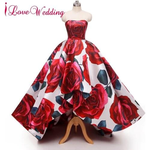 ILoveWedding Evening Dress Strapless Hi-low Robe De Soiree Floral Printed Formal Long Vestido De Festa Long Real Photo