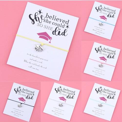 Graduate "She Believed She Could So She Did" Bracelet Graduation String Bracelet with Graduate Jewelry Gift