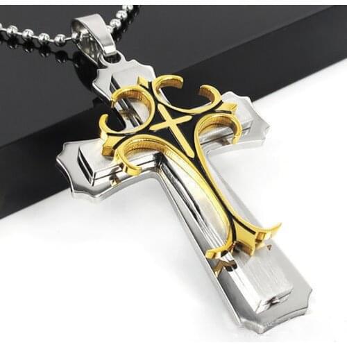 World Of Warcraft Titanium Steel Three Layers Of The Cross Necklace Men Of Stainless Steel Jewelry Can Dropshiping 2019