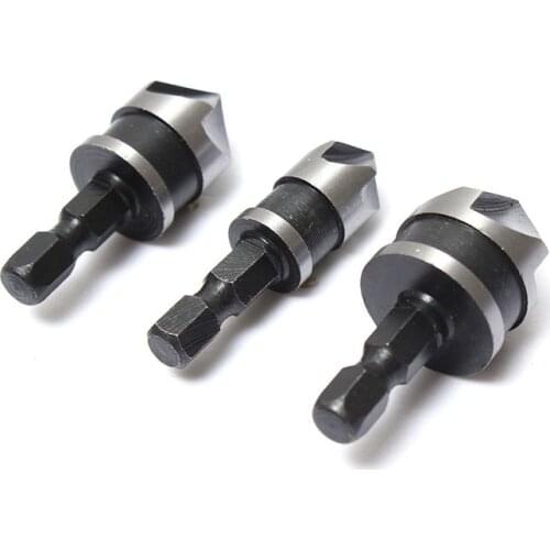 3pc 12mm 16mm 19mm Countersink Bore Set 1/4" Hex Shank Wood Plastic Chamfer Bit
