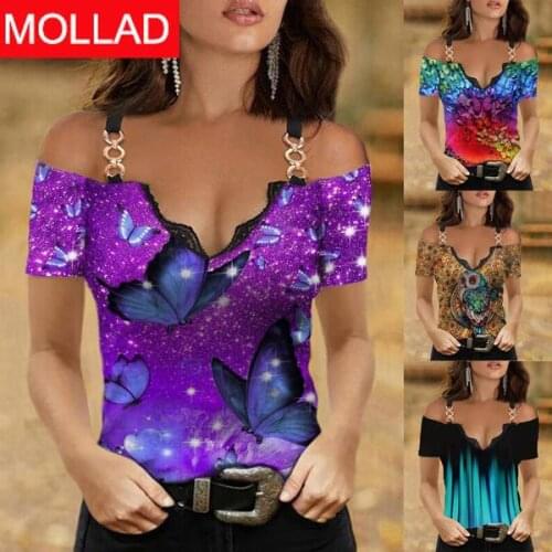 European and American Womens Clothing New Multi-Color Printing Short Sleeve Shirt Suspenders V-neck Women Summer Tops