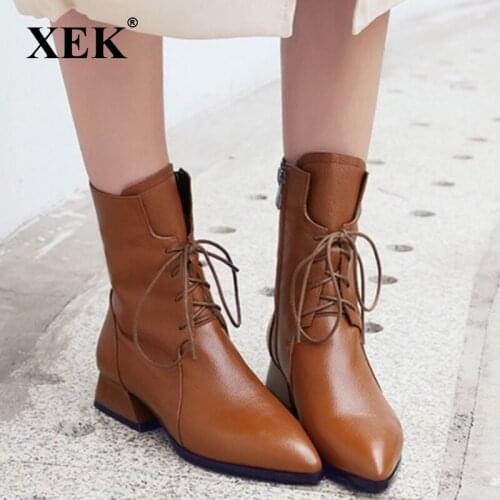 XEK 2018 autumn/winter new women shoes shoes boots women low-heeled pointed boots women with thick women party boots ZLL534