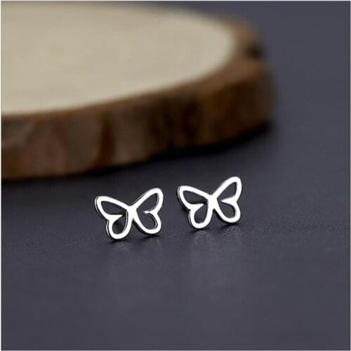 925 Sterling Silver Hollow Butterfly Stud Earrings for Women Brincos Fashion Silver Jewelry Bijoux ES287