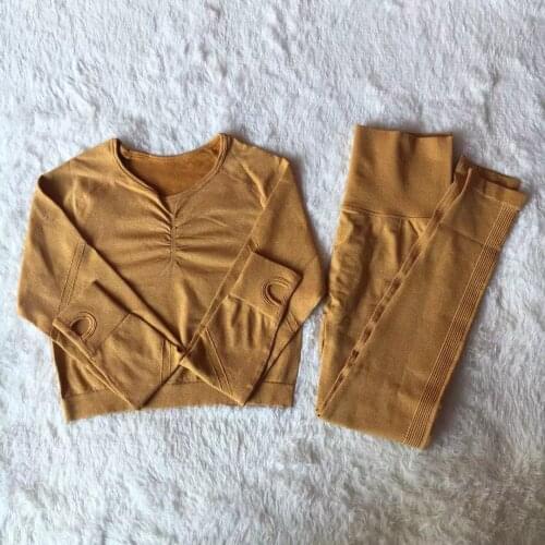 Women Seamless Yoga Set Anti-Squat High Waist Leggings Shirt Suit Long-Sleeved Tops Fitness Exercise Sports Suit