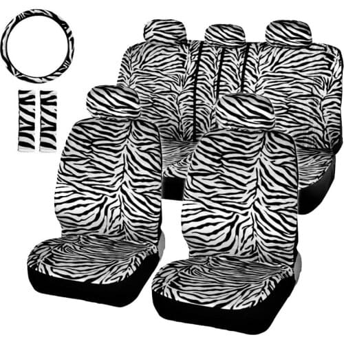 12pcs/Set Car Seat Covers Short White Zebra Universal Fit Most Car Seats Steering Wheel Cover Shoulder Pad