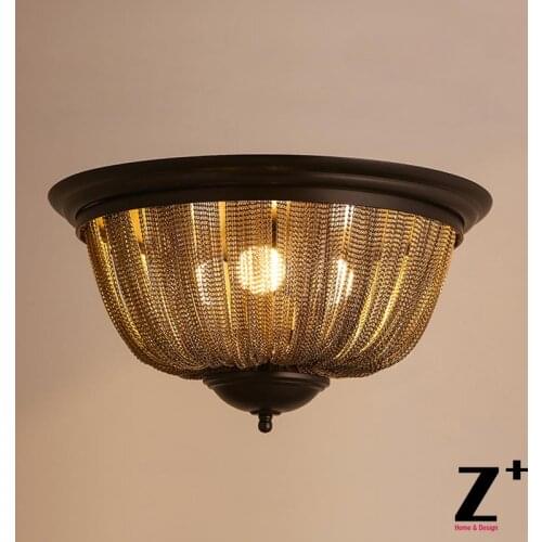 19TH C. French Empire Chainmail Demilune Flushmunt Edison lights American Industrial style ceiling lamp vintage iron made