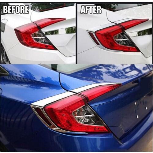 4pcs FIT FOR HONDA CIVIC 2016 2017 CHROME REAR TAIL LIGHT LAMP TRUCK GATE COVER TRIM BEZEL FRAME SURROUND MOLDING GARNISH