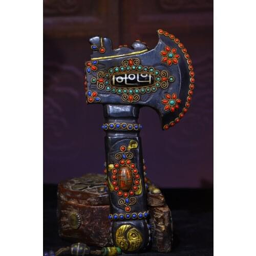 8"Tibetan monastery Old Natural meteorite Filigree mosaic Gem Dzi Bead Dharma amulet Pendant Exorcism Ward off evil spirits