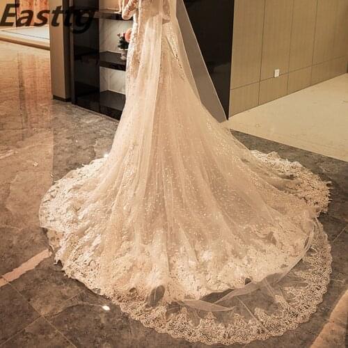 Sparkling White/Ivory Wedding Veil 3M 1T With metal Comb Lace Mantilla Bridal Veils Wedding Accessories Veu De Noiva