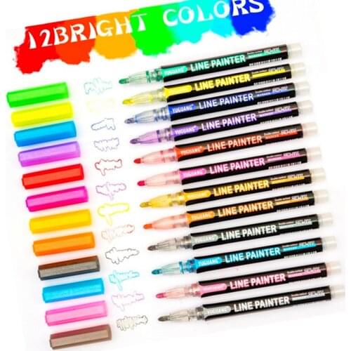 Glitter Lettering Markers 8/12 Pcs/set Outline Art Marker Pen Double Line Colored Markers for Sketching/Cards/Craft/Posters