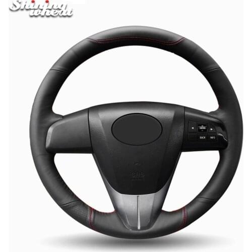 Shining wheat Black Genuine Leather Car Steering Wheel Cover for Mazda 3 Axela 2008-2013 Mazda 5 2011-13 Mazda CX-7 CX7 2010-16