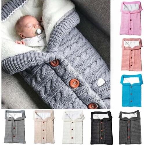 Baby Warm Fits Outside Sleeping Bag Autumn And Winter Stroller Outdoor Button Knitted Wool Brushed Thick Blanket Comfortable