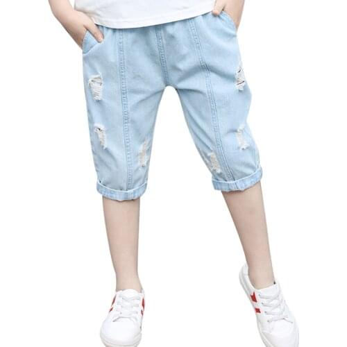 Jeans For Girl Hole Childrens Short Jeans Girl Casual Style Jeans Kids Summer Childrens Clothing 6 8 10 12 14