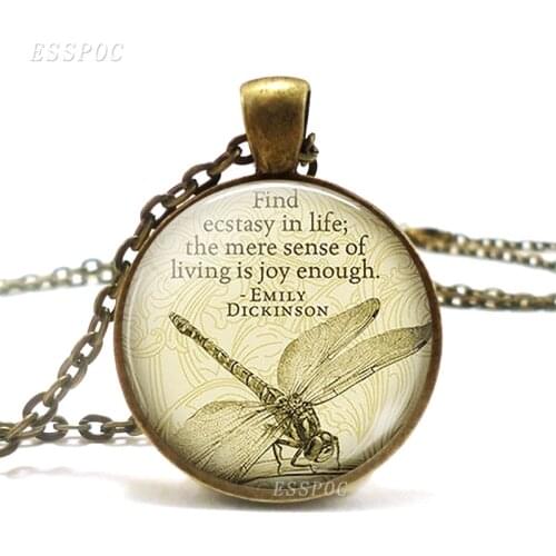 Find Ecstasy In Life Emily Dickinson Quote Necklace Literary Quote Retro Style Literary Glass Necklace Pendant Graduation Gift