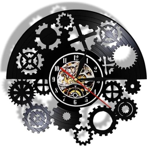 Gothic Steampunk Vinyl Record Wall Clock Gears Black Silent Quartz Watch Vintage Wall Art Tribal Machine Timekeeper Home Decor