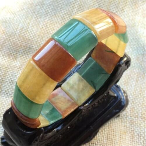GOOD Beautiful Natural dongling Jade 3 color Square Chinese Bead Bracelet