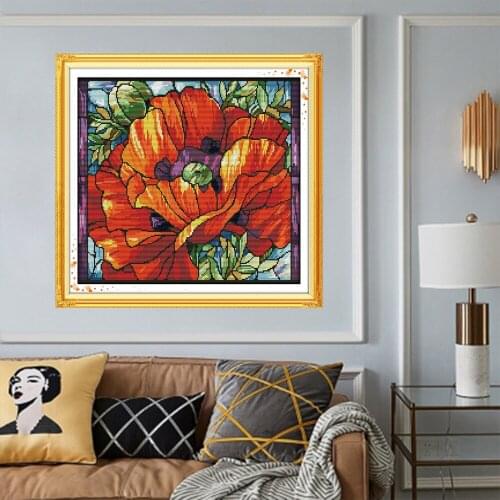 HUACAN Embroidery Cross Stitch Flower Kits White Canvas Home Decoration Floral Needlework Sets 11CT 14CT DIY Gift