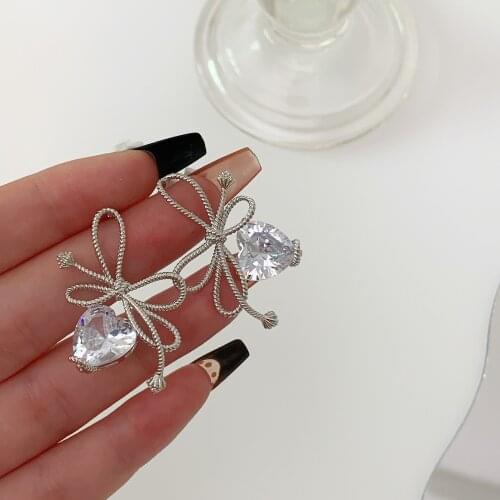 Korean Elegant Big Crystal Rhinestone Bow Shaped Dangle Earrings Style Female For Earrings