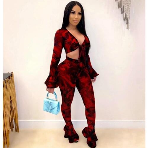 2020 Autumn Sexy Two Piece Set Outfits for Woman Flared Pants Set Tracksuit 2 Piece Set Female Mesh Tight Sweat Suits