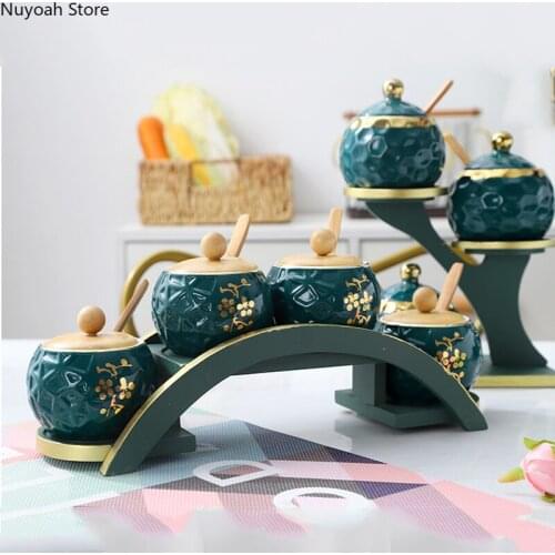 Creative Ceramic Seasoning Pot Seasoning Box Salt Shaker Trapezoidal Arch Bridge Tree-shaped Storage Rack Kitchen Supplies