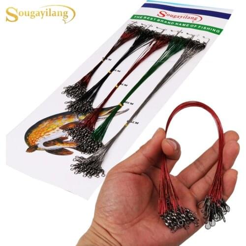Sougayilang 3 Colors Rope Fishing Leader Trace Fishing Line Steel Wire Leader with Swivel Fishing Accessory Fishing Leader Wire