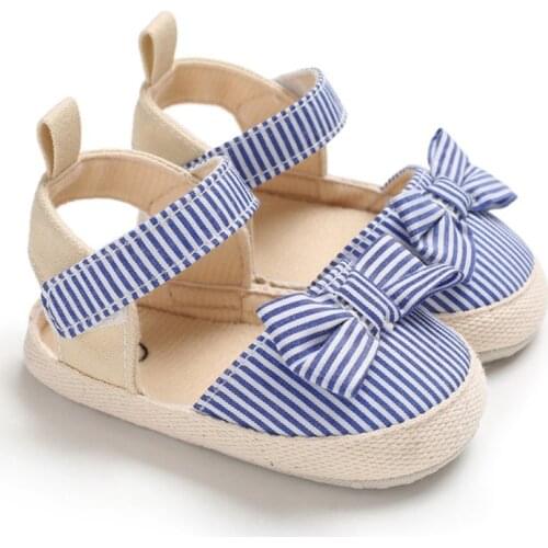 Summer Baby Girl Sandals Cotton Canvas Striped Bow Baby Girl Princess Shoes Newborn Baby Shoes Beach Sandals