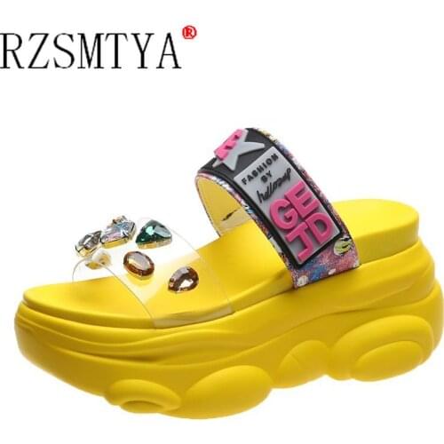Summer Women Slippers Fashion Transparent Diamond Wedge Sandal Rhinestone High Heels Chunky Platform Shoes Woman