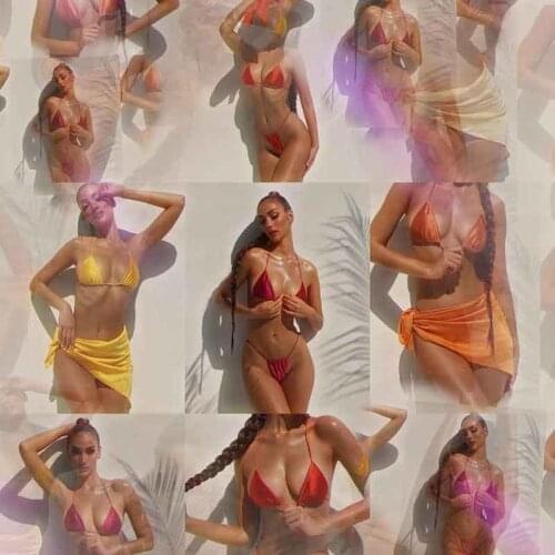 Summer Sexy Bikini set Swimwear 3 Piece Solid Bandage Satin Swimsuit Women Beachwear Biquini 2021 Bathing Suits New