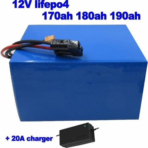 Lifepo4 12V 170ah 180ah 190ah lithium iron phosphate battery pack for AGV trolling motor forklift solar wind energy +20A charger