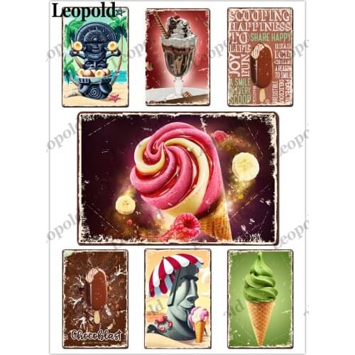 Metal Vintage Wine Ice Cream Tin Plate Plate Chocolate Popsicle Summer Beach Metal Poster Ice Cream Shop Restaurant Wall Decor