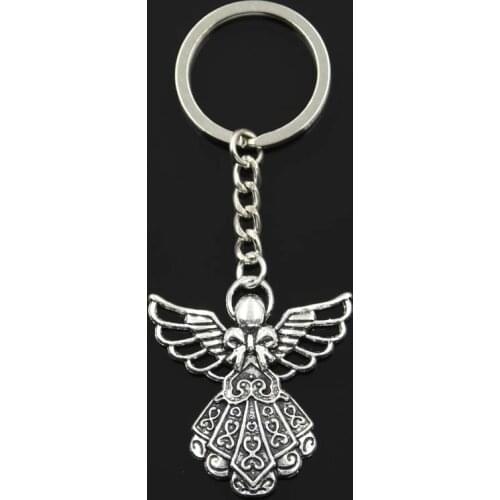 Fashion Guardian Angel 42x38mm Pendant 30mm Key Ring Metal Chain Silver Color Men Car Gift Souvenirs Keychain Dropshipping