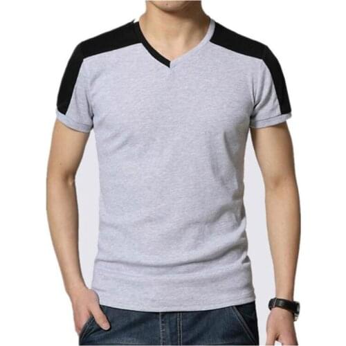 CHUKAR BIRD Summer Short-Sleeve T-Shirts mens big size tee shirts Slim V-Neck patchwork Casual cotton t-shirt homme 5XL 40