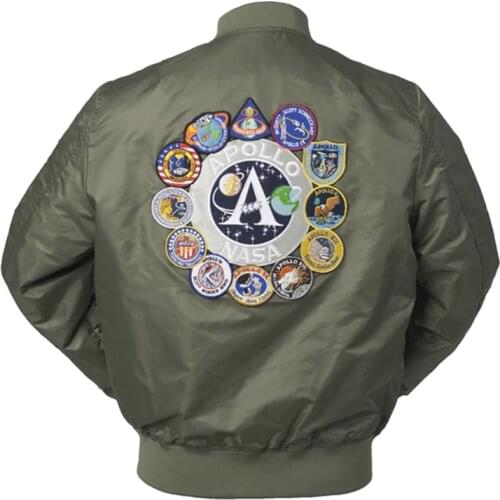 2020 New Autumn Apollo Thin 100th SPACE SHUTTLE MISSION Thin MA1 Bomber Hiphop US Air Force Pilot Flight College Jacket For Men
